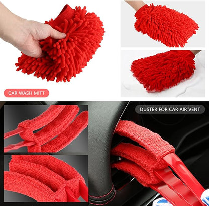 DNA Motoring 25pcs Car Detailing Brush Set, Car Detailing Kit, Interior Kit with Drill Brush Set, Windshield Cleaning Tool, Professional Car Care kit for Interior & Exterior, Wheel, TOOLS-00278-A