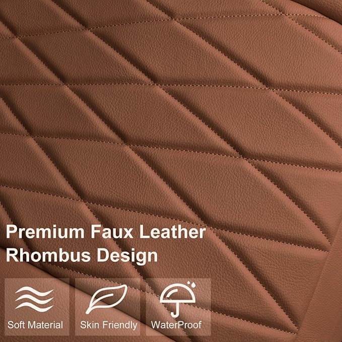 CAR PASS 2 Pack Leather Front Car Seat Covers, Bottom Seat Covers Full Wrapped with Storage Pocket, Anti-Slip Leather Seat Protectors,Waterproof Seat Cushion Pad Universal Fit Sedan SUV Truck, Brown