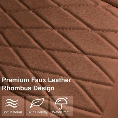 CAR PASS 2 Pack Leather Front Car Seat Covers, Bottom Seat Covers Full Wrapped with Storage Pocket, Anti-Slip Leather Seat Protectors,Waterproof Seat Cushion Pad Universal Fit Sedan SUV Truck, Brown