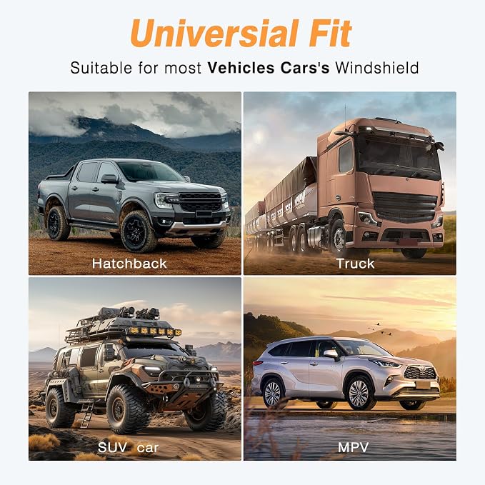 Windshield Sun Shade - Windshield Sun Shade Foldable, Car Sun Shade Windshield Keeps Interior Cool, Foldable Sunshade for Car Windshield with Storage Bag for Cars, SUVs, 55'' x 32''