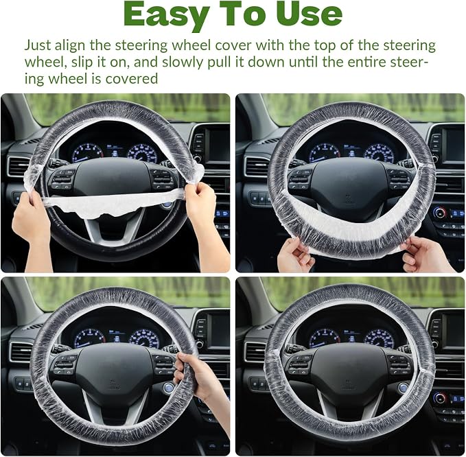 100Pcs Disposable Car Steering Wheel Covers, Universal Plastic Steering Wheel Protector with Elastic, Automotive Interior Protection Accessories for Most Vehicle Models