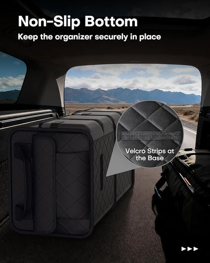 HOTOR Trunk Organizer for SUV – Foldable & Portable Car Organizers and Storage with 2 Compartments, Large Capacity Car Trunk Organizer Car Accessories for Truck Sedan, Black, 23.6" x 14.2" x 11.8"