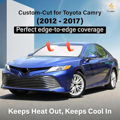 EcoNour Windshield Sunshade for Toyota Camry 2012-2015 2016 2017, LE, SE, SE Nightshade, XLE, XSE, TRD, Sun Visor for Front Windshield Sun Shade Cover, UV Heat Blocker & Protector, Car Accessories