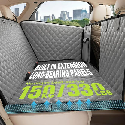 Pecute Back Seat Extender for Dogs 56.29 * 28.74 in, Car Window Fixing for Maximum Car Protection, Leather Fabric Dog Car Seat Cover for Back Seat, Waterproof, Scratch-Resistant, Support to 330 lbs