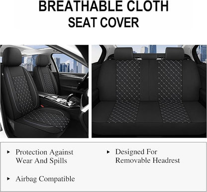 YGL Breathble Car Seat Covers Full Set,Washable Seat Covers for Cars,Premium Cloth Car Seat Protectors,Interior Covers for Cars,Sedan Van Truck SUV(Black/Gray)