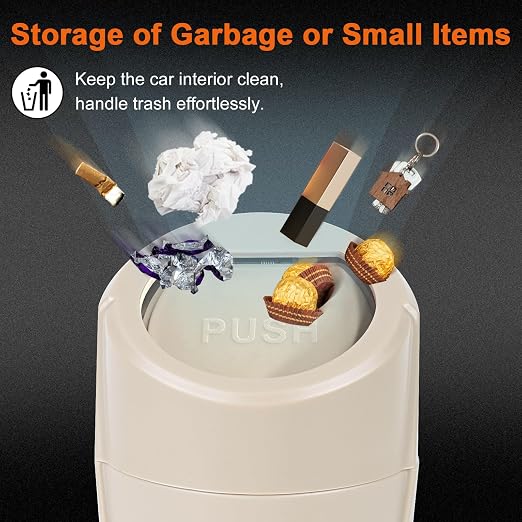 Car Trash Can, 2 Packs Mini Car Garbage Can Cup Holder with Lid | Leakproof Car Trash Bin with 60 Trash Bags, Vehicle Front Back Seat Organizers and Storage for Car, Home, Office, Beige