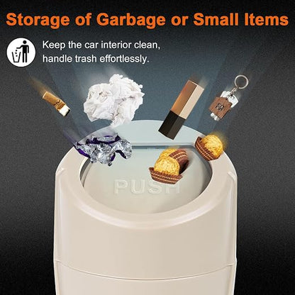 Car Trash Can, 2 Packs Mini Car Garbage Can Cup Holder with Lid | Leakproof Car Trash Bin with 60 Trash Bags, Vehicle Front Back Seat Organizers and Storage for Car, Home, Office, Beige