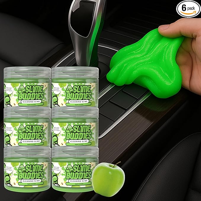 Slime Buddies Car Cleaning Gel Putty - 6 Pack Apple Scented Interior Detailing Tool for Cup Holder, Air Vent & Keyboard - Reusable Auto Detailing Accessories - Dust Remover Goop - Gifts for Men Women