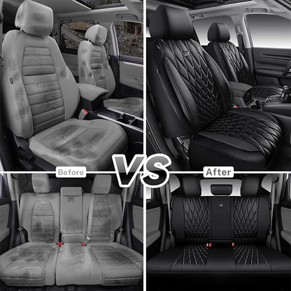 CAR PASS CRV Seat Covers Full Set Custom Fit for Honda CRV HRV 2017-2022, CR-V HR-V Luxury Premium Waterproof Nappa Leather Seat Covers, Anti-Slip Comfortable Airbag Compatible Full Black