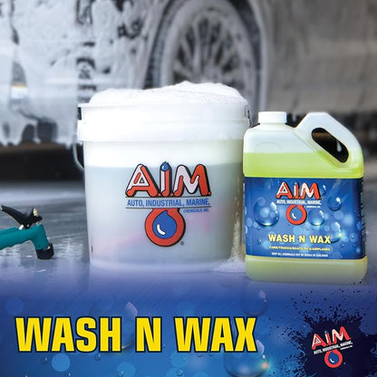 AIM Chemicals Wash N Wax Car Soap - pH neutral for cars, trucks, boats, and RVs. Protects wax and sealants. Use with foam cannon or hand wash. Ideal for detailing and cleaning supplies (AC WWG - FBM)