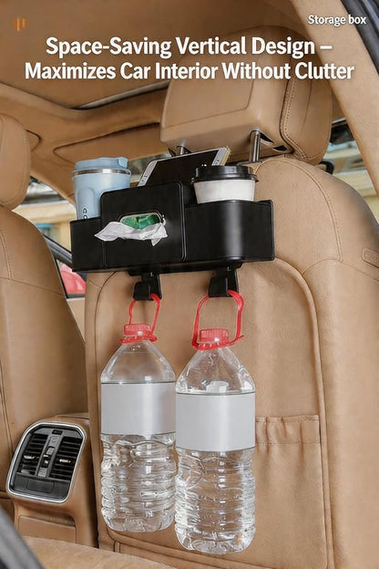 4-in-1 Car Backseat Organizer, Dual Cup Holders, Tissue Box & Phone Mount with Double Hangers, Multi-functional Car Storage Organizer, Universal Fit for All Vehicles, 2 Pieces