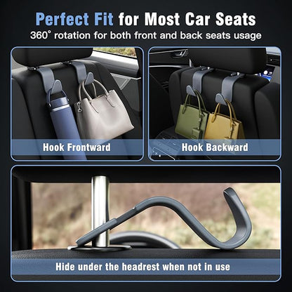 Amooca Car Seat Headrest Hook 4 Pack Hanger Universal Vehicle Car Storage Organizer for Handbag Purse Coat S Type Grey