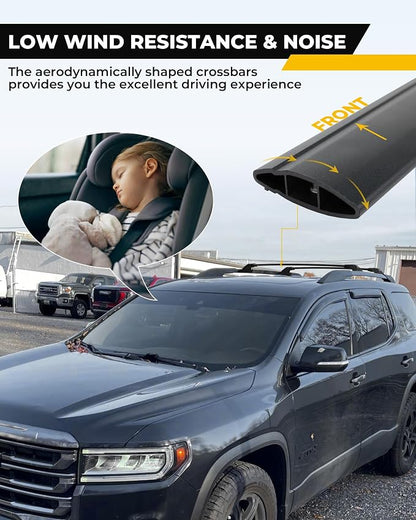 265LBS Lockable Cross Bars Roof Rack Fit for GMC Acadia 2017-2023 Aluminum Crossbars Cargo Bar Luggage Baggage Carrier Rooftop Accessories, for Storage Bag Kayak Snowboard Canoe Bike