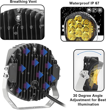 7 Inch 90W Amber Yellow LED Driving Light Compatible with Wrangler Off Road Vehicle ATV UTV Cart Lighting Trucks Pickup F150 Work Light, Pack of 1