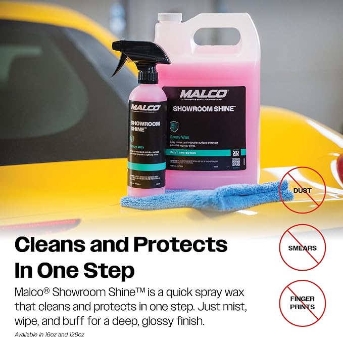 Malco Showroom Shine Spray Car Wax and Instant Detailer - Best Car Wax Spray for Professional Finish/Easy to Use Instant Detailer/Cleans and Waxes Painted Surfaces, Metal and Glass (110416)