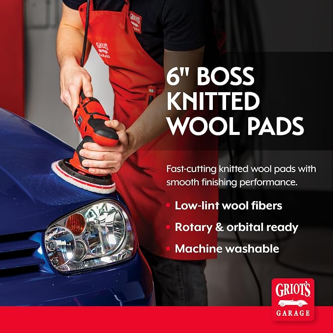Griot's Garage BOSS Knitted Wool Pads for Car Detailing, Polishing and Paint Correction, Buffing Pads Compatible with BOSS Creams, 6.5”, Set of 2