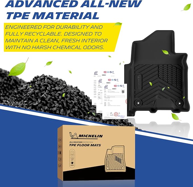 Michelin Vehicle Mats, All-Weather TPE Custom Fit Liner for 2019-2026 Ram 2500/3500 Crew Cab/Mega Cab Bucket Seat Carpet Floor, Premier