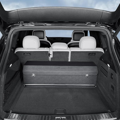 Car Trunk Organizer, Leather Trunk Organizer for Suv with Lid and Push-pull Handle Car Trunk Leather Storage Box Extra Large Cargo Storage (Black, 41.3 x 11.4 x 12.2in)