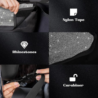 eing Car Trunk Organizer and Storage, Backseat Hanging Organizer for SUV, Truck, MPV, Waterproof, Collapsible Cargo Storage Bag with 5 Pockets, Bling Car Interior Accessories for Women,White