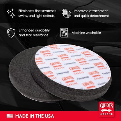 Griot's Garage 6.5" Black Foam Finishing Pads for Car Polishing and Detailing, Buffing Pads for Paint Correction and Sealant Application, 10619, Set of 2