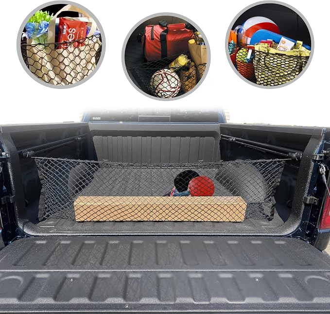 Truck Bed Envelope Style Trunk Mesh Cargo Net for Dodge Ram 1500 2019-2026 - Car Accessories - Premium Truck Bed Organizer - Cargo Net for Pickup - Vehicle Carrier Organizer for Dodge Ram 1500 TRX