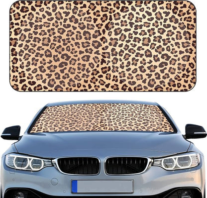 Windshield Sun Shade Foldable Car Front Window Covers for Car Accessories Sun Heat UV Rays Visor Protector Protection for Universal Cars SUV Truck(Nice Leopard)