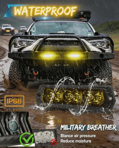6 Inch Yellow Flush Mount LED Pods Flush Mount Bumper Light Reverse Lights | 2PCS 120W Spot Beam Flush Mount Fog Light with DT Wiring Harness Kit Rear Bumper Driving Backup Lights for 4x4 Offroad Truck