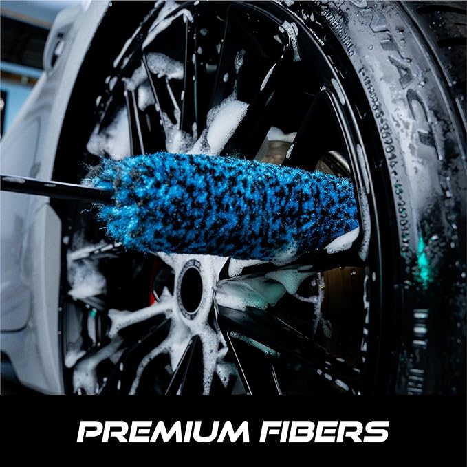 VIKING Wheel Barrel Brush Set, Cleaning Brush for Wheels and Car Detailing Kit, Includes Slim and Regular Diameters, 16 Inch Length, Teal, 2 Pack