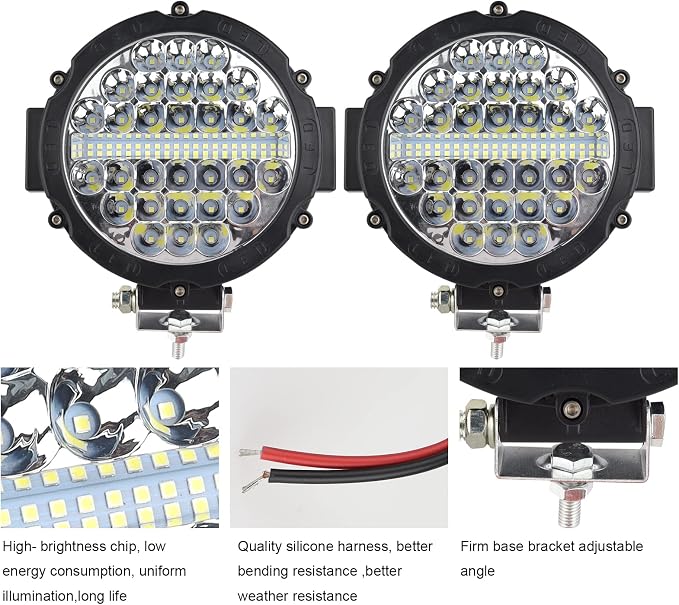 Safego 7 Inch Round Led Light Pods, round LED Offroad lights Driving Light Bar 210W 21000LM Combo Beam With Wiring Harness for Trucks ATV UTV SUV Car Tractors Off-Roading Jeep Lighting, Pack of 2