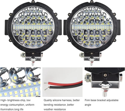 Safego 7 Inch Round Led Light Pods, round LED Offroad lights Driving Light Bar 210W 21000LM Combo Beam With Wiring Harness for Trucks ATV UTV SUV Car Tractors Off-Roading Jeep Lighting, Pack of 2