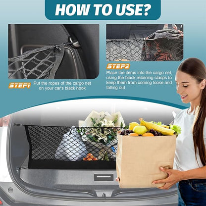 Envelope Style Trunk Cargo Net Compatible with Toyota RAV4 2015 2016 2017 2018,Highly Elastic Trunk Cargo Net for SUV RAV4 Accessories, Upgraded Storage Bag & Heavy Duty Carabiners