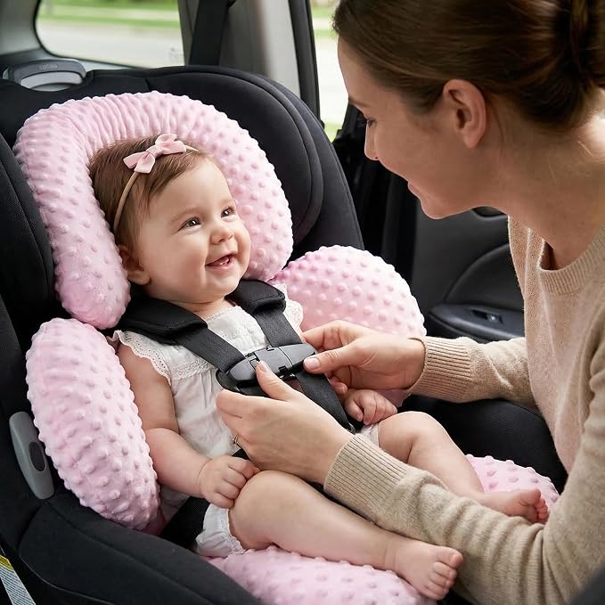 Pro Goleem Infant Car Seat Head Neck Body Support, Ultra-Soft Minky and Microfiber Newborn Car Seat Insert, Perfect for Car Seat, Stroller, 2-in-1 Reversible, Girls, Pink