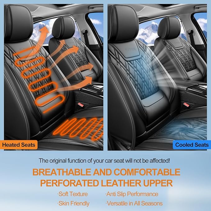 Car Seat Covers Compatible with Hyundai Equus 2011-2016 - Full Set 5 Seats Luxury Leather All-Weather Seat Cushions & Protectors, Waterproof & Breathable, Airbag Compatible (Black)