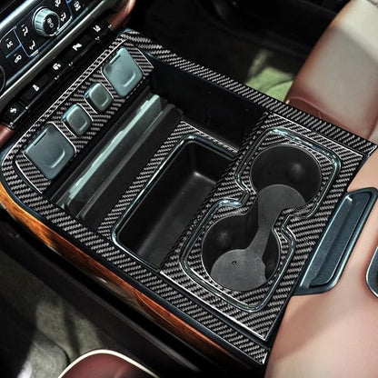 Real Premium Carbon Fiber Fit for Chevy Silverado/GMC Sierra 1500 2014-2018 for 2500/3500HD 2015-2019 Car Center armrest Panel Kit Trim Decals Sticker Auto Interior Accessories Cover 6pcs Black