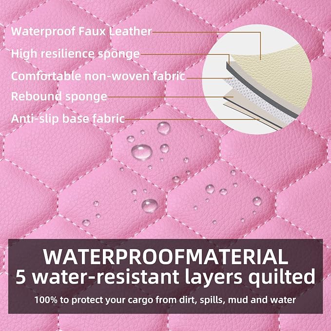 Elantrip 2PCS Front Car Seat Covers Pink Leather Auto for Women Airbag Compatible Diamond Pattern PU Seat Cover Universal Fitness