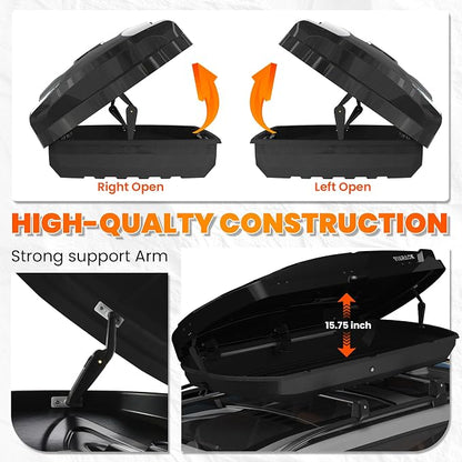 21 Cu Ft Cargo Box, Hard Shell Roof Cargo Carrier with Security Keys, 72.83" x 34.25" x 14.76" Roof Box, Dual-Sided Opening, Tool-Free Install, Black