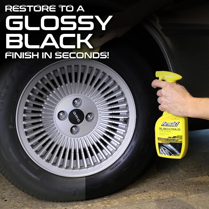 Formula 1 Black Gold, Long-Lasting Tire Shine Restores Glossy Black Color to Rubber and Plastic Trim, Water Resistant with UV Protection, 16 oz