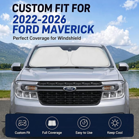 Custom Fit Windshield Sun Shade for Ford Maverick 2022-2026 | Custom Fit Windshield Cover, Blocks UV Rays, Double-Layer Heat Shield, Durable Frame, Easy Fold & Storage