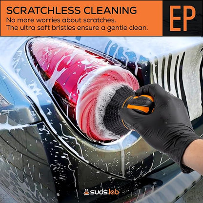 Suds Lab Elite-Plush Detailing Brush with Stand – Ultra-Soft Detailing Brushes with Synthetic Bristles – Metal-Free Auto Brush for Scratch-Free Cleaning on Piano Black & Clusters