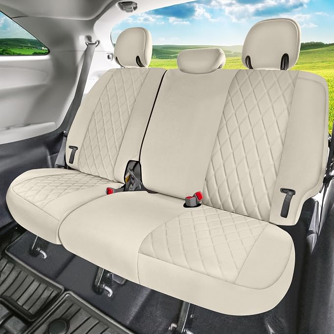FH Group Custom Fit Car Seat Covers Specifically Made for Toyota Sienna 2011-2020, Car Seat Cover Full Set, 8 Seater Automotive Seat Covers in Solid Beige Neoprene, Waterproof and Washable Seat Covers