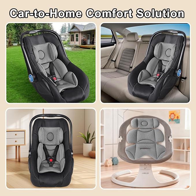 Infant Car Seat Insert Thickened, Breathable & Fold-Go Baby Head & Body Support for Infant, Soft Mesh Car Seat Cushion, Easy-Carry Protector for All Strollers & Carriers, Grey