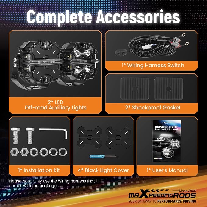 maXpeedingrods 5in 212W Off Road Lights Bar 25440LM, LED Spot with 7 RGB Colors for Ambient & Auto Shift Mode, 270°Side Shooter Ditch Lights, Fog Light for Jeep SUV Pickup UTV ATV with Black Covers