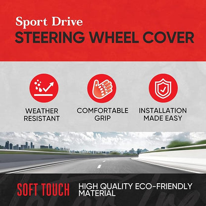 Motor Trend GripDrive Faux Black Leather Steering Wheel Cover for Car Truck Van SUV, Small 14 inch Size, Red Accent Stitched Car Steering Wheel Cover Vehicle & Auto Accessories