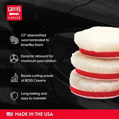 Griot's Garage BOSS Knitted Wool Pads for Car Detailing, Polishing and Paint Correction, Buffing Pads Compatible with BOSS Creams, 2”, Set of 4