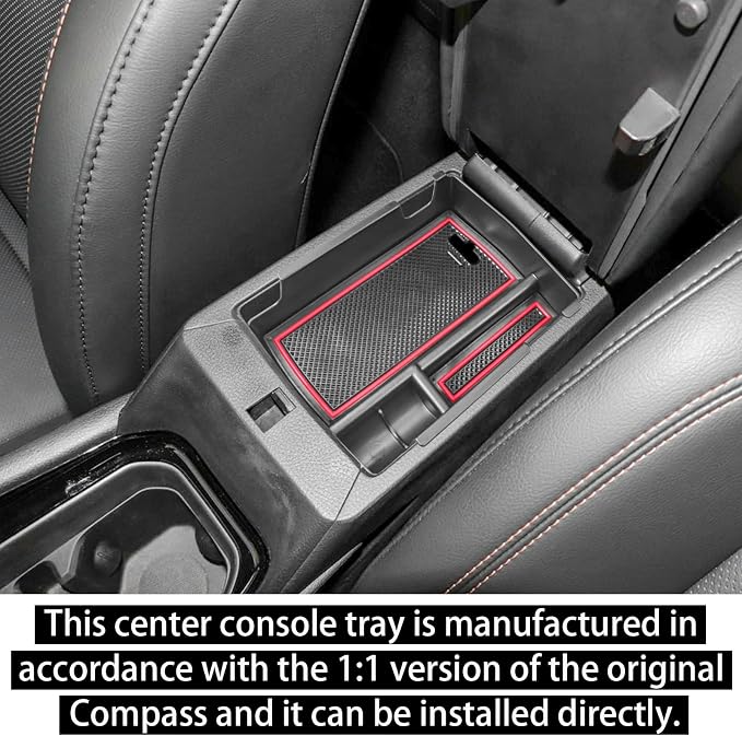 RUNROAD Center Console Organizer Tray Compatible with Jeep Compass 2022 2023 2024 2025 Accessories, Coin Holder Armrest Tray Secondary Storage Box Insert Console Organizer Card, Red (NOT For Ltd)