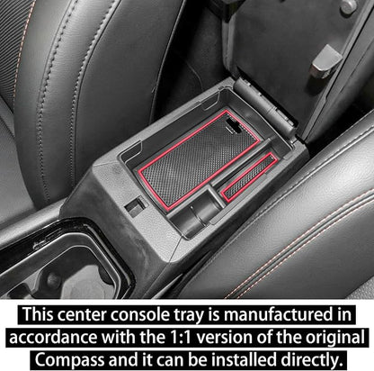 RUNROAD Center Console Organizer Tray Compatible with Jeep Compass 2022 2023 2024 2025 Accessories, Coin Holder Armrest Tray Secondary Storage Box Insert Console Organizer Card, Red (NOT For Ltd)