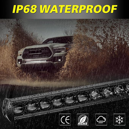 30 Inch Light Bar Kit, AKD Part 168W OSRAM LED Slim Single Row LED Light Bar w/Wiring Harness Black Cover Spot Flood Combo Offroad Driving Bumper Grille Roof Lights for Trucks Pickup UTV SUV RZR