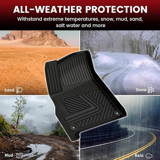 LASFIT Floor Mats for Rivian R1T 2024 2023 2022, All Weather Floor Liner TPE Custom Fit Car Mats for Rivian R1T 1st & 2nd Row Rubber Mats, Black,Tasteless, Durable and Easy to Clean