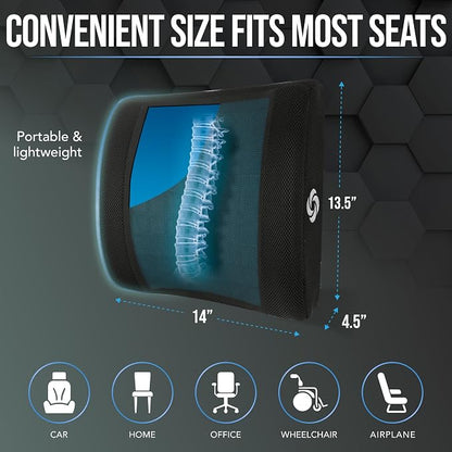 Samsonite Cooling Memory Foam Lumbar Support Pillow for Office Chair, Gaming Chair & Car Seat Automotive Ergonomic Back Cushion, Home Office Essentials, Sitting Comfort and Posture Relief Back Support