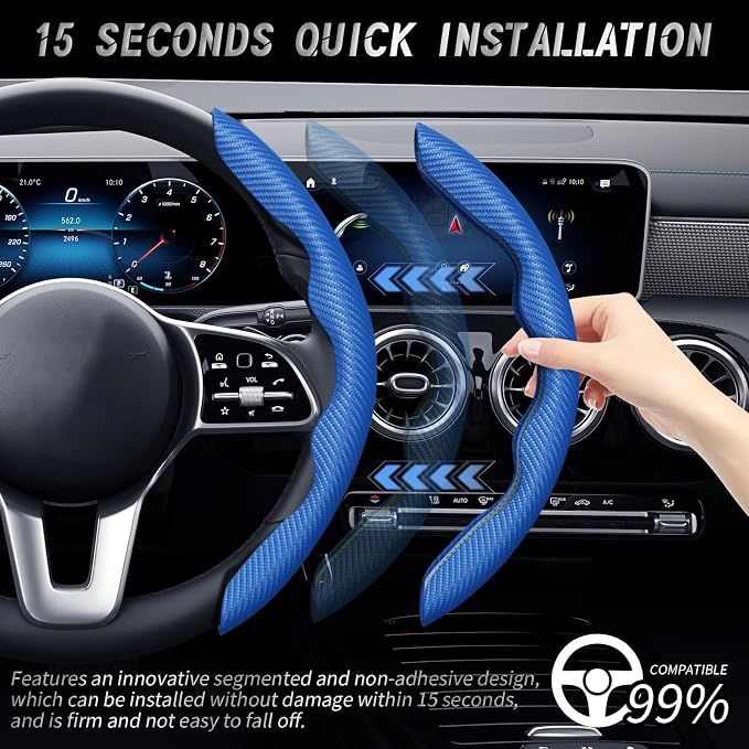 WOCOCN 3pcs Car Steering Wheel Cover,Anti-Skid Carbon Fiber Steering Wheel Protector for Men Women,Multiple Color Options,Universal for Most Car Interiors Accessories (Bule 3PCS)